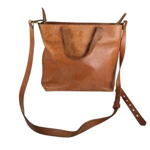 Madewell Leather Tote Bag Crossbody Tan Brown Top Handle Adjustable Strap B72Q